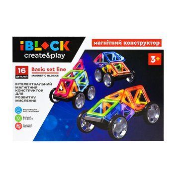 Магнітний конструктор IBLOCK 16 деталей PL-923-527 дитячий набір з колесами для дітей від 3 років PL-923-527 фото
