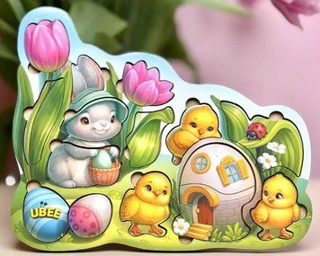 Дерев&rsquo;яна вкладка пазл Великодні курчата Ubee ПСД314, розвиваюча іграшка Монтессорі 230&times;190 мм ПСД314 фото