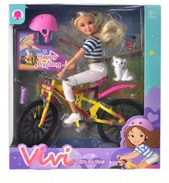 Лялька шарнірна YG Toys 56814 з велосипедом, котиком і аксесуарами, 23 см, від 3 років 56814 фото