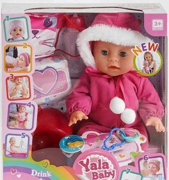 Пупс функциональный Yale Baby 35 см в комбинезоне с бутылочкой горшком пьет и писает YL1989E YL1989E фото