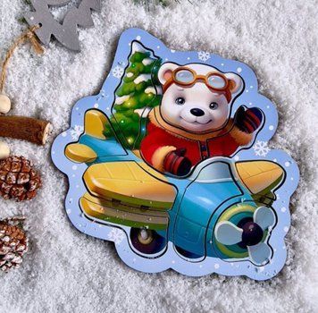 Дитячий дерев'яний контурний пазл &laquo;Ведмедик&raquo; Ubumblebees (ПСФ143) &ndash; гра для малюків, що розвиває. ПСФ143 фото