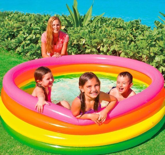 Дитячий надувний басейн Intex 56441 168x41 см круглий 4 кільця 617 л від 3 років кольоровий для двору 56441 фото