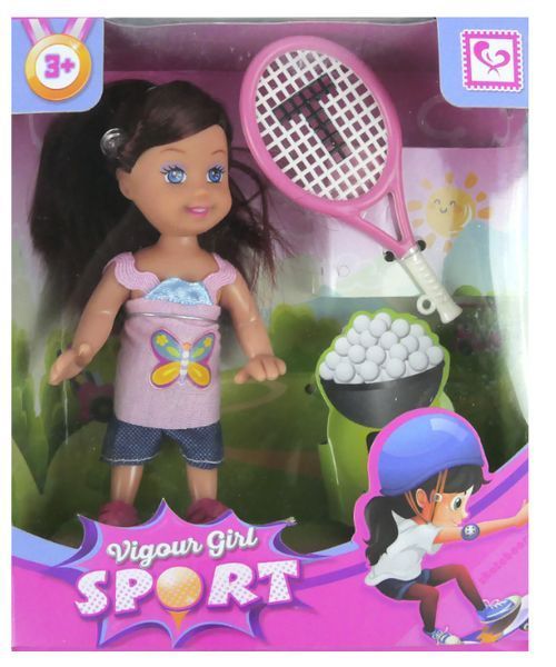 Лялька Mini Doll 12 см з ракеткою для тенісу, іграшка для дівчаток, розважальна, в коробці 13x15x5 см K899-36 фото