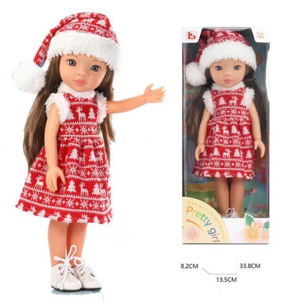 Кукла в рождественском наряде 33 см LS1301-6, праздничная кукла-модница в новогоднем костюме LS1301-6 фото